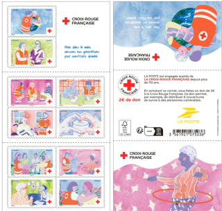 10-Briefmarken-Block - Das Französische Rote Kreuz - Hand in Hand - Grüner Brief