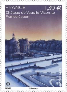 Briefmarke - Gemeinschaftsausgabe Frankreich-Japan - Schloss Vaux-le-Vicomte - Grüner Brief